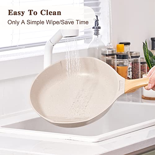 Nonstick Frying Pan Set - Granite Skillet Set, Induction Pans for Cooking Omelette Pan Non-Stick Cookware Set, Healthy Kitchen Skillet Pans Non Sticking Stone Pot and Pan Set (8", 9.5" & 11") Beige