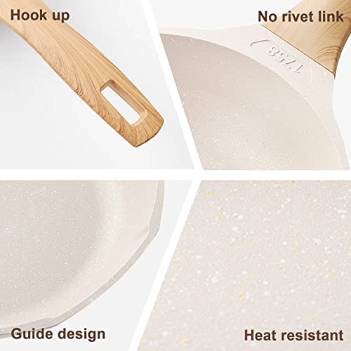 Nonstick Frying Pan Set - Granite Skillet Set, Induction Pans for Cooking Omelette Pan Non-Stick Cookware Set, Healthy Kitchen Skillet Pans Non Sticking Stone Pot and Pan Set (8", 9.5" & 11") Beige