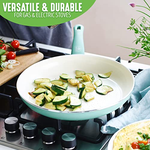 GreenLife Soft Grip Healthy Ceramic Nonstick, 8" 10" and 12" Frying Pan Skillet Set, PFAS-Free, Dishwasher Safe, Turquoise