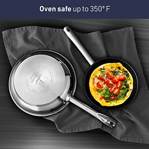 Bergner - Gourmet - 2 Piece Stainless Steel Open Fry Pan Cookware Set - 8” Pan, 10” Pan - Non-Stick Coating - Even Heat Distribution - Safe For All Stove Types