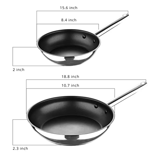 Bergner - Gourmet - 2 Piece Stainless Steel Open Fry Pan Cookware Set - 8” Pan, 10” Pan - Non-Stick Coating - Even Heat Distribution - Safe For All Stove Types