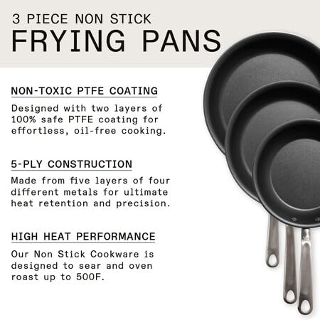 Made In Cookware - Non Stick 3 Piece Frying Pan Set (Includes 8",10",12") - Made Without PFOA - 5 Ply Stainless Clad - Professional Cookware Italy - Induction Compatible - (Graphite)