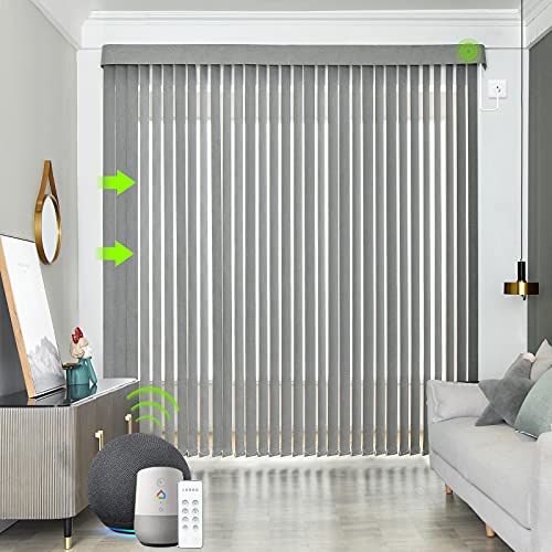 Yoolax Motorized Vertical Blinds Works with Alexa, Light Filtering Remote Control Window Blind Custom Size, Privacy Light Control Slats, Blackout Electric Blinds for Smart Home Office (Smoky Grey)