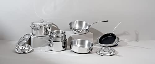 Mauviel M'Cook 5-Ply Polished Stainless Steel 14-Piece Cookware Set With Cast Stainless Steel Handles, Made In France