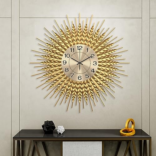 DAYDAYART Modern Large Wall Clock Decorative Metal Mid Century Wall Clocks, Gold Big Silent Non-Ticking Clock, Modern Handmade Home Art Decor for Living Room,Bedroom,Dining Room, 24 Inch