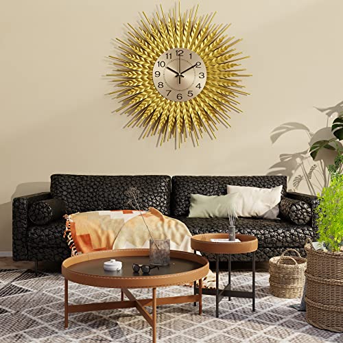 DAYDAYART Modern Large Wall Clock Decorative Metal Mid Century Wall Clocks, Gold Big Silent Non-Ticking Clock, Modern Handmade Home Art Decor for Living Room,Bedroom,Dining Room, 24 Inch