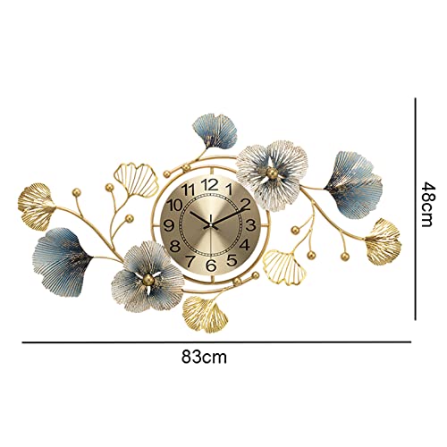 Mroinss Large Decorative Wall Clock, Light Luxury Atmosphere Ginkgo Leaf Quartz Clock with Silent Movement, Wall Decor for Living Room Bedroom Office Space,83x48x4cm