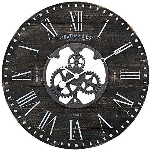 Black Shiplap Gears Farmhouse Wall Clock