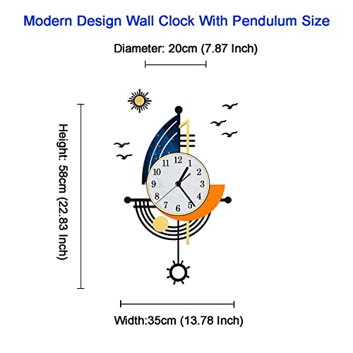 YISILE Modern Wall Clock Battery Operated 14 Inch Large Boat Design Pendulum Wall Clocks for Living Room Decor 3D Silent Clock Wall Decor Sticker Non Ticking for Bedroom Office Home Kitchen Decoration
