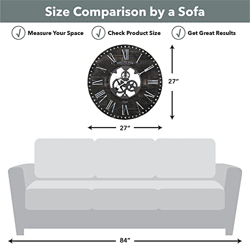 Black Shiplap Gears Farmhouse Wall Clock