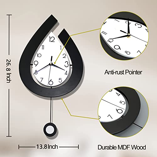 SHUNZY Decorative Wall Clocks for Living Room Decor, Large Modern Wall Clocks with Pendulum Battery Operated for Bedroom Office Kitchen Home, 26.8 inch Big Silent Non Ticking