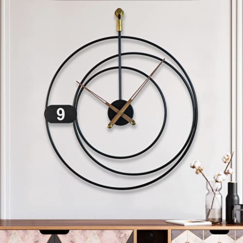 YISITEONE Large Modern Decorative Wall Clock for Living Room Decor，Silent Wall Clock Non-Ticking Lightweight Clocks for Living Room，Bedroom，Kitchen，Sturdy，23.3''×20''，Black