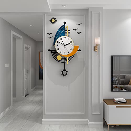YISILE Modern Wall Clock Battery Operated 14 Inch Large Boat Design Pendulum Wall Clocks for Living Room Decor 3D Silent Clock Wall Decor Sticker Non Ticking for Bedroom Office Home Kitchen Decoration