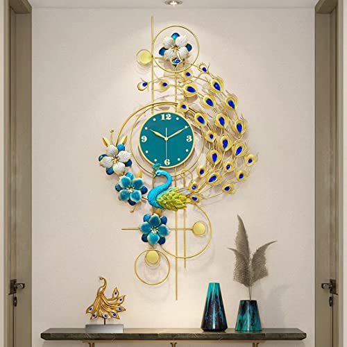 Large Peacock Wall Clock for Living Room Decor 39.4 Inch Metal Silent Modern Luxury Art Big Wall Clock Decorative Elegant Gold Wall Clock