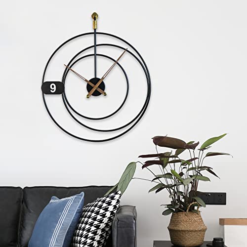 YISITEONE Large Modern Decorative Wall Clock for Living Room Decor，Silent Wall Clock Non-Ticking Lightweight Clocks for Living Room，Bedroom，Kitchen，Sturdy，23.3''×20''，Black