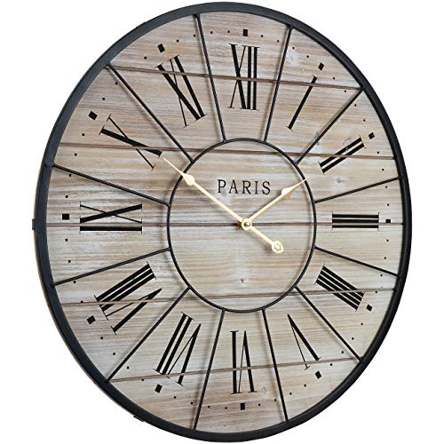 Sorbus Paris Wall Clocks for Living Room Décor, Decorative Wall Clock for Kitchen, Parisian French Country Rustic Large Modern Farmhouse Decor Ideal Analog Wood Metal Clock, 24” Round