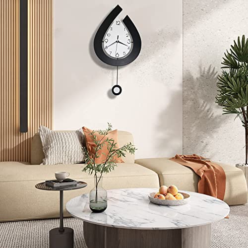 SHUNZY Decorative Wall Clocks for Living Room Decor, Large Modern Wall Clocks with Pendulum Battery Operated for Bedroom Office Kitchen Home, 26.8 inch Big Silent Non Ticking
