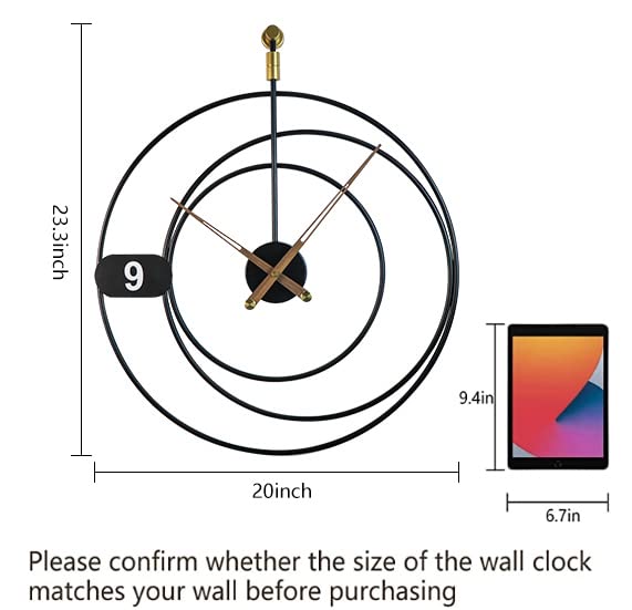 YISITEONE Large Modern Decorative Wall Clock for Living Room Decor，Silent Wall Clock Non-Ticking Lightweight Clocks for Living Room，Bedroom，Kitchen，Sturdy，23.3''×20''，Black