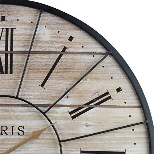 Sorbus Paris Wall Clocks for Living Room Décor, Decorative Wall Clock for Kitchen, Parisian French Country Rustic Large Modern Farmhouse Decor Ideal Analog Wood Metal Clock, 24” Round