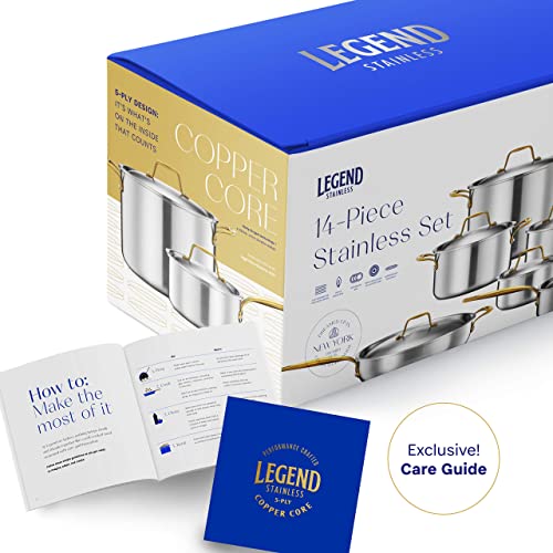 Legend 14 pc Copper Core Stainless Steel Pots & Pans Set | Pro Quality 5-Ply Clad Cookware | Professional Chef Grade Home Cooking, All Kitchen Induction & Oven Dishwasher Safe | PFOA, PTFE & PFOS Free