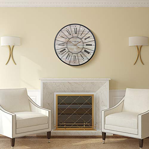 Sorbus Paris Wall Clocks for Living Room Décor, Decorative Wall Clock for Kitchen, Parisian French Country Rustic Large Modern Farmhouse Decor Ideal Analog Wood Metal Clock, 24” Round