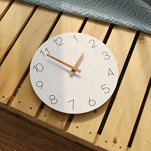 mooas Flatwood Wall Clock, 12" Wood Wall Clock Non-Ticking Sweep Movement Decorative Wall Clock Battery Operated Wall Clock Clock for Home Living Room Kitchen Bedroom Office School Hotel
