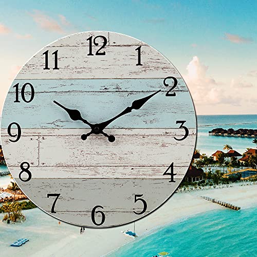 14 Inch Wooden Decorative Round Wall Clock Rustic Country Tuscan Style Wooden Home Decor Round Wall Clock for Living Room Home Pool Patio