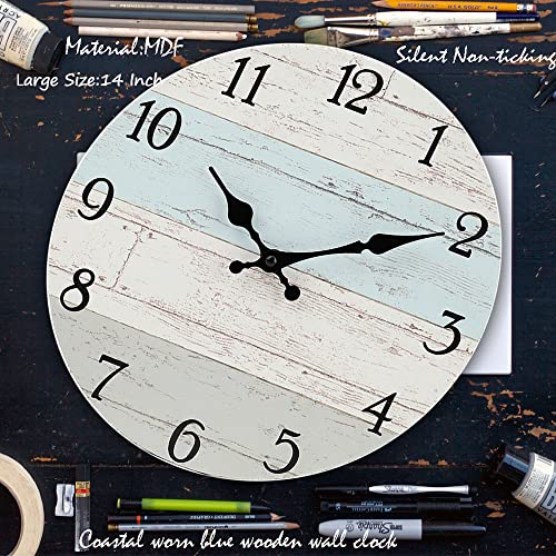 14 Inch Wooden Decorative Round Wall Clock Rustic Country Tuscan Style Wooden Home Decor Round Wall Clock for Living Room Home Pool Patio