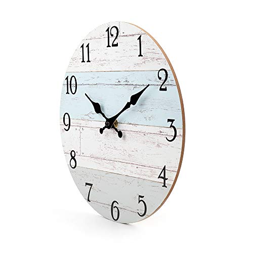 14 Inch Wooden Decorative Round Wall Clock Rustic Country Tuscan Style Wooden Home Decor Round Wall Clock for Living Room Home Pool Patio