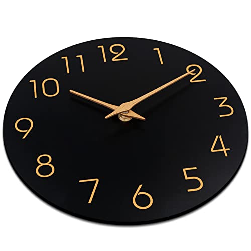 Mosewa Wall Clock 14 Inch Black Wall Clocks Battery Operated Silent Non-Ticking - Simple Minimalist Rose Gold Numbers Clock Decorative for Bedroom,Living Room, Kitchen,Home,Office(14" Black)