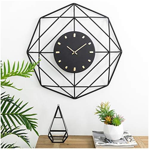 glitzhome 24”Modern Wall Clock Metal Black & Golden Clock Oversized Indoor Silent Battery Operated Decorative Wall Clock Modern Home Decoration for Home Living Room Bedroom Kitchen Office Classroom