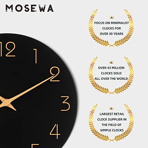 Mosewa Wall Clock 14 Inch Black Wall Clocks Battery Operated Silent Non-Ticking - Simple Minimalist Rose Gold Numbers Clock Decorative for Bedroom,Living Room, Kitchen,Home,Office(14" Black)