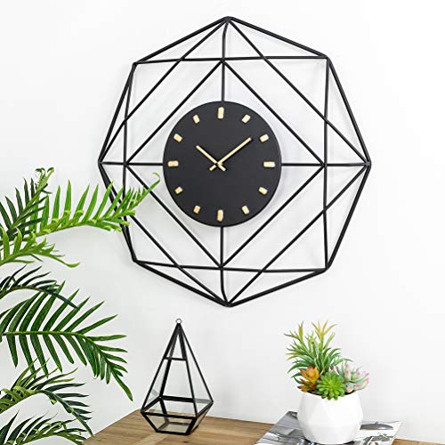 glitzhome 24”Modern Wall Clock Metal Black & Golden Clock Oversized Indoor Silent Battery Operated Decorative Wall Clock Modern Home Decoration for Home Living Room Bedroom Kitchen Office Classroom