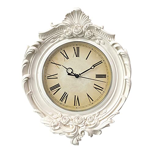 AELS 13x11 Inch Vintage Wall Clock, European Style Decorative Retro Wall Clock, Quality Quartz Battery Operated Hanging for Living Room Bedroom Office Décor, Distressed White Grey