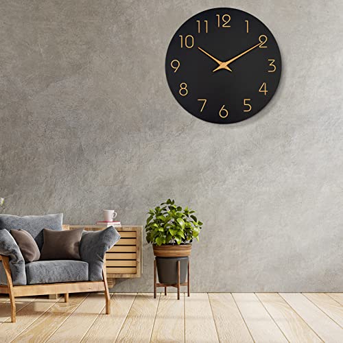 Mosewa Wall Clock 14 Inch Black Wall Clocks Battery Operated Silent Non-Ticking - Simple Minimalist Rose Gold Numbers Clock Decorative for Bedroom,Living Room, Kitchen,Home,Office(14" Black)