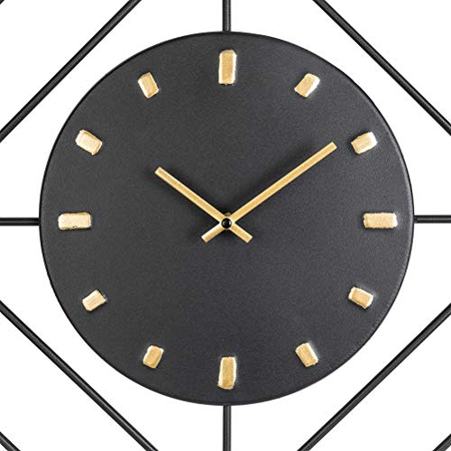 glitzhome 24”Modern Wall Clock Metal Black & Golden Clock Oversized Indoor Silent Battery Operated Decorative Wall Clock Modern Home Decoration for Home Living Room Bedroom Kitchen Office Classroom