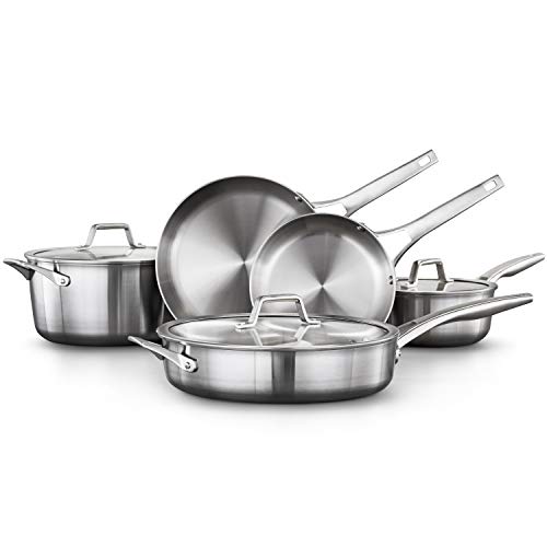 Calphalon 13-Piece Pots and Pans Set, Stainless Steel Kitchen Cookware with Stay-Cool Handles and Steamer Insert, Dishwasher Safe, Silver
