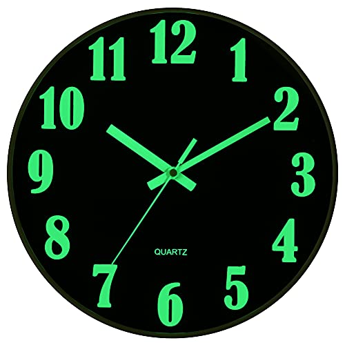 JoFomp Modern Night Light Wall Clock, 12 Inch Silent Non-Ticking Quartz Wall Clocks, Large Luminous Function Numbers and Hands, Battery Operated Decorative Wall Clock for Office, Kitchen, Living Room