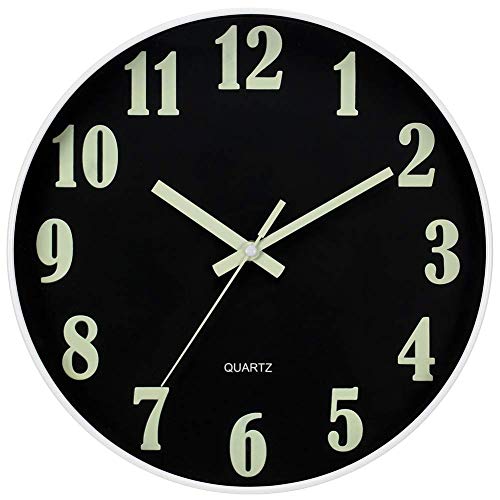 JoFomp Modern Night Light Wall Clock, 12 Inch Silent Non-Ticking Quartz Wall Clocks, Large Luminous Function Numbers and Hands, Battery Operated Decorative Wall Clock for Office, Kitchen, Living Room