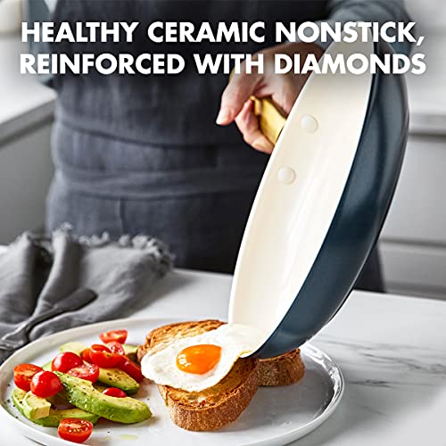 GreenPan Reserve Hard Anodized Healthy Ceramic Nonstick 10 Piece Cookware Pots and Pans Set, Gold Handle, PFAS-Free, Dishwasher Safe, Oven Safe, Twilight Blue