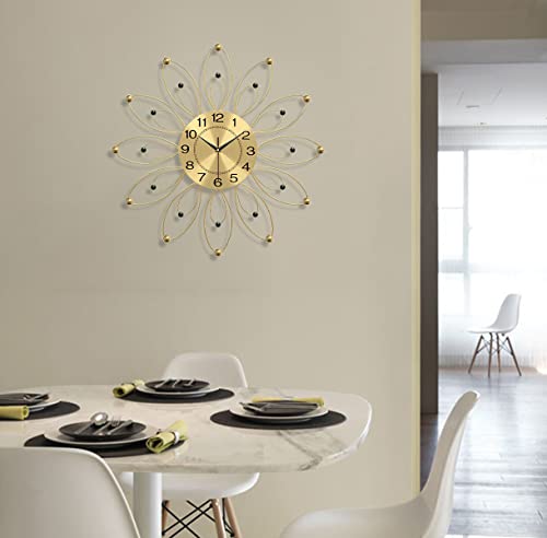 Letmaliy Large Wall Clock Metal Decorative, 24 Inch Modern Art Starburst Clock, Silent Non-Ticking Clocks Battery Operated Mid Century Wall Clock for Living Room,Bedroom,Dining Room,Cafe,Hotel