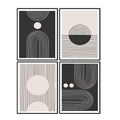 AIOAIFUT Abstract Boho Wall Art Prints for Living Room, Bathroom, Bedroom, Mid Century Modern Wall Decor, Black and White Minimalist Wall Art, Set of 4, 8" x 10", Unframed.