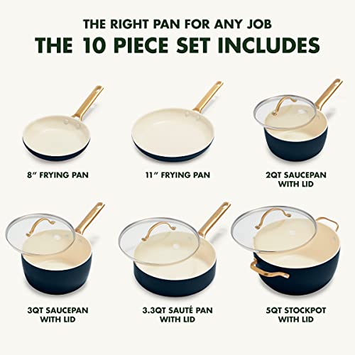 GreenPan Reserve Hard Anodized Healthy Ceramic Nonstick 10 Piece Cookware Pots and Pans Set, Gold Handle, PFAS-Free, Dishwasher Safe, Oven Safe, Twilight Blue