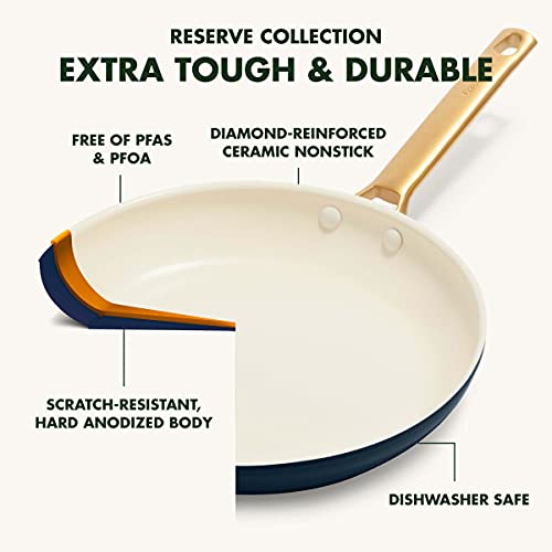 GreenPan Reserve Hard Anodized Healthy Ceramic Nonstick 10 Piece Cookware Pots and Pans Set, Gold Handle, PFAS-Free, Dishwasher Safe, Oven Safe, Twilight Blue