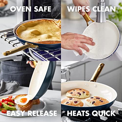 GreenPan Reserve Hard Anodized Healthy Ceramic Nonstick 10 Piece Cookware Pots and Pans Set, Gold Handle, PFAS-Free, Dishwasher Safe, Oven Safe, Twilight Blue