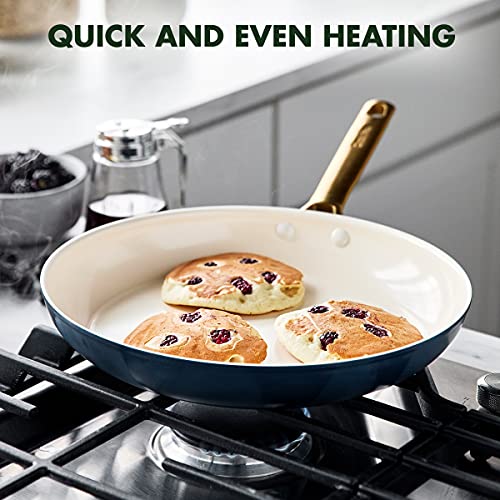 GreenPan Reserve Hard Anodized Healthy Ceramic Nonstick 10 Piece Cookware Pots and Pans Set, Gold Handle, PFAS-Free, Dishwasher Safe, Oven Safe, Twilight Blue