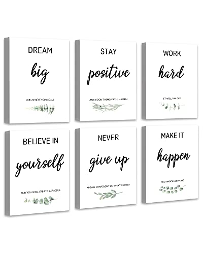 Drsoum Inspirational Wall Art Home Office Decor, Motivational Wall Decor for Bedroom Living Room Office Classroom, Positive Affirmations Quotes Poster Framed Art for Women Men Kids, Set of 6, 8"x10",Framed
