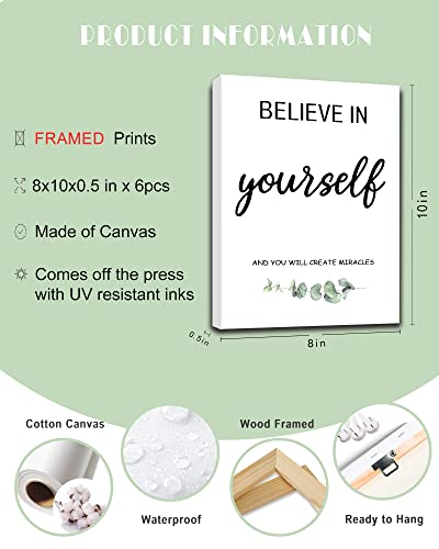 Drsoum Inspirational Wall Art Home Office Decor, Motivational Wall Decor for Bedroom Living Room Office Classroom, Positive Affirmations Quotes Poster Framed Art for Women Men Kids, Set of 6, 8"x10",Framed