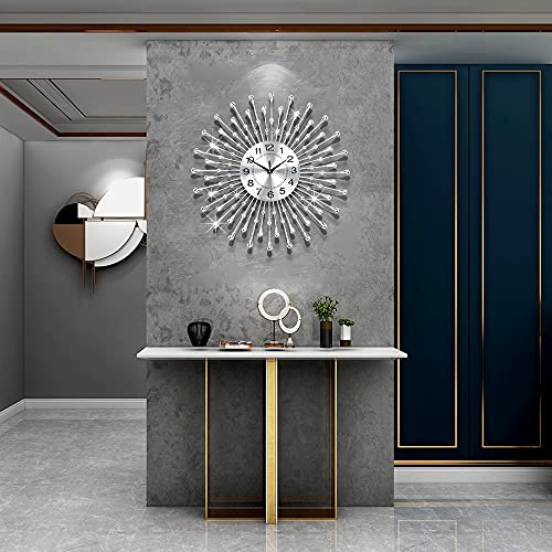 FLEBLE Modern Large Wall Clocks for Living Room Decor Big Silent Wall Clocks Battery Operated Quartz for Bedroom Office Kitchen House Metal 24 Inch Silver Round Clocks Wall Decorative for Home Indoor