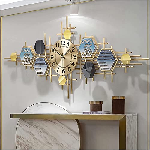 Wall Clock Modern Large Decorative Wall Clock 3D Art Wrought Iron Modern Clocks Mute Wall Clocks Living Room Corridors Quartz Clocks Fashion Home Wall Watches,Gold,115 * 50cm Wall Decor Clock